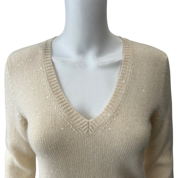 Brunello Cucinelli Ivory Sequin Cashmere Sweater size Small - Picture 2 of 8